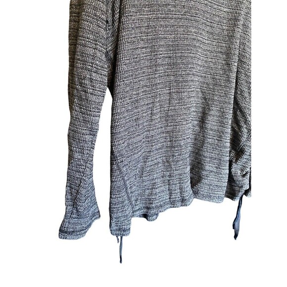 J Jill Top Womens XL Waffle Thermal Knit Cowl Neck Ruched Tie Sides Gray Black - Picture 2 of 7